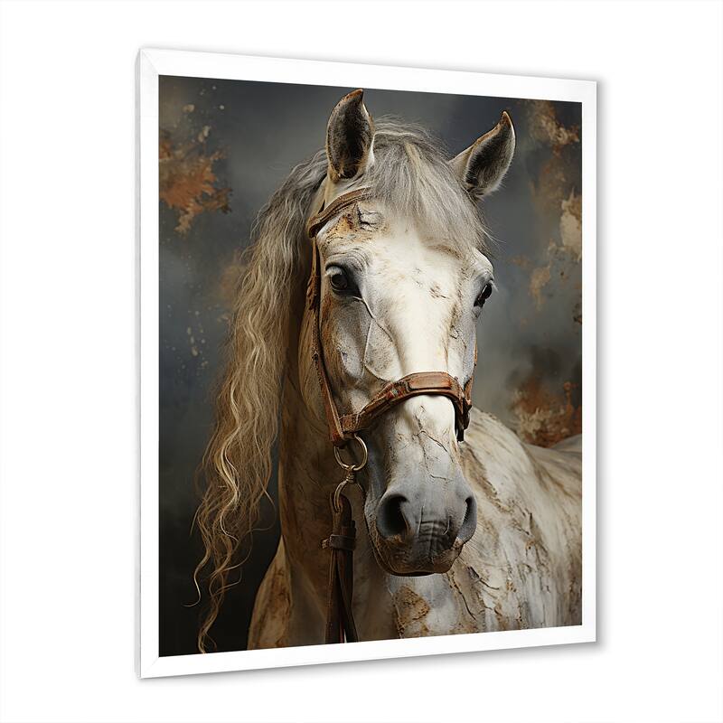 Designart "White Horse Equestrian Duality II" Animals Horse Framed